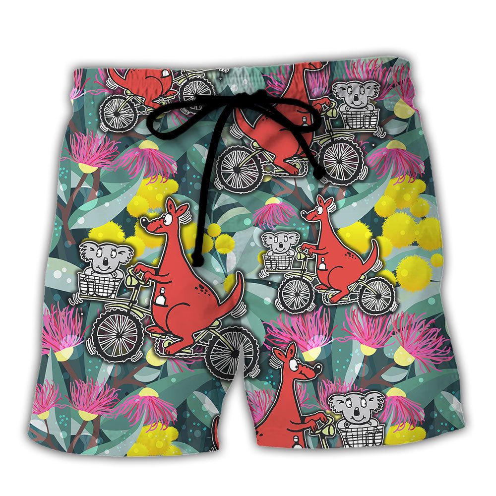 Kangaroo And Koala Vibe Ride Cycling Flower Art Trendy Aloha Hawaiian Beach Shorts Kangaroo And Koala Vibe Ride Cycling Flower Art Trendy Aloha Hawaiian Beach Shorts