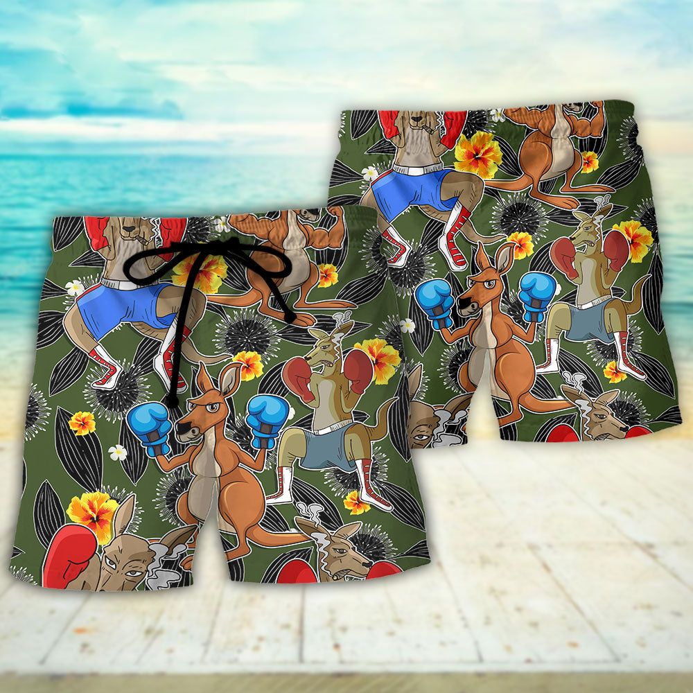 Kangaroo Boxing Funny Tropical Vibe Funny Art Trendy Aloha Hawaiian Beach Shorts
