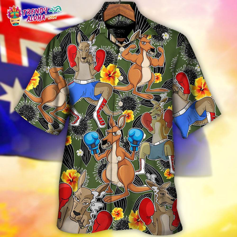 Kangaroo Boxing Tropical Vibe Funny Art Hawaiian Shirt – Trendy Aloha