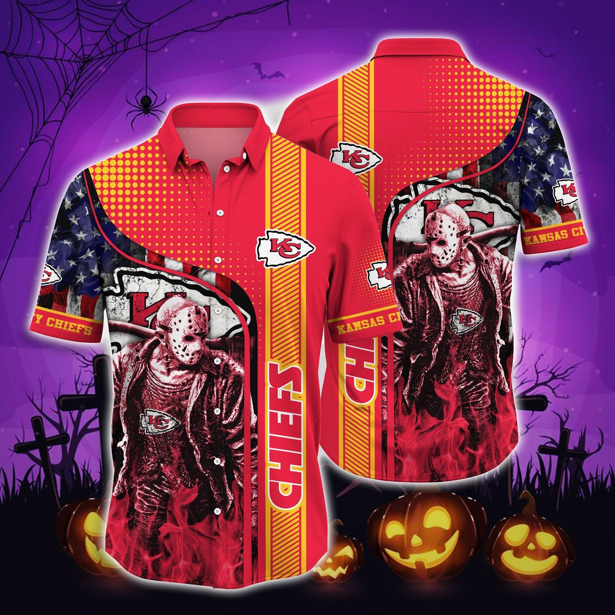 Kansas City Chiefs Halloween-Aloha Shirt,Halloween Hawaiian Shirts,Hawaiian Shirts For Men,Hawaiian Shirts For Women