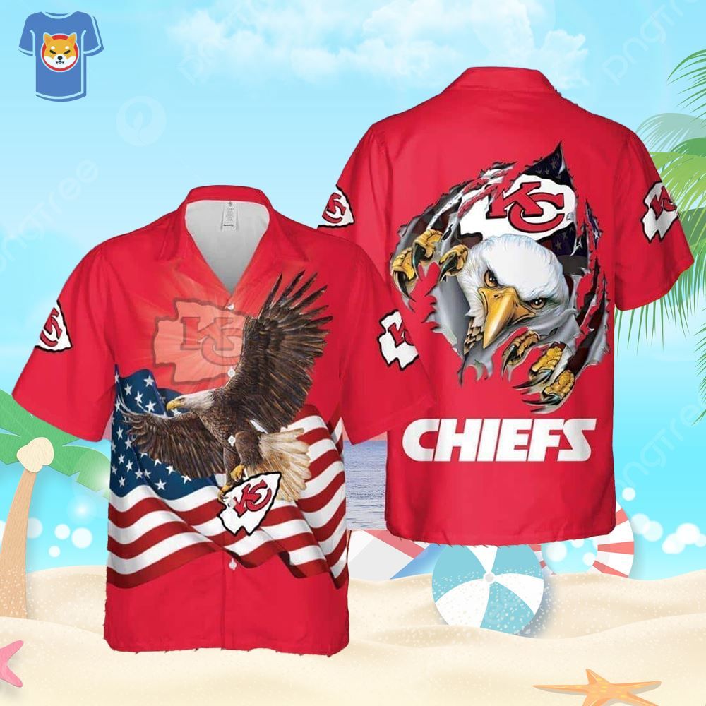 Kansas City Chiefs Hawaiian Shirt Eagle Us Flag Independence Day 4Th Of July