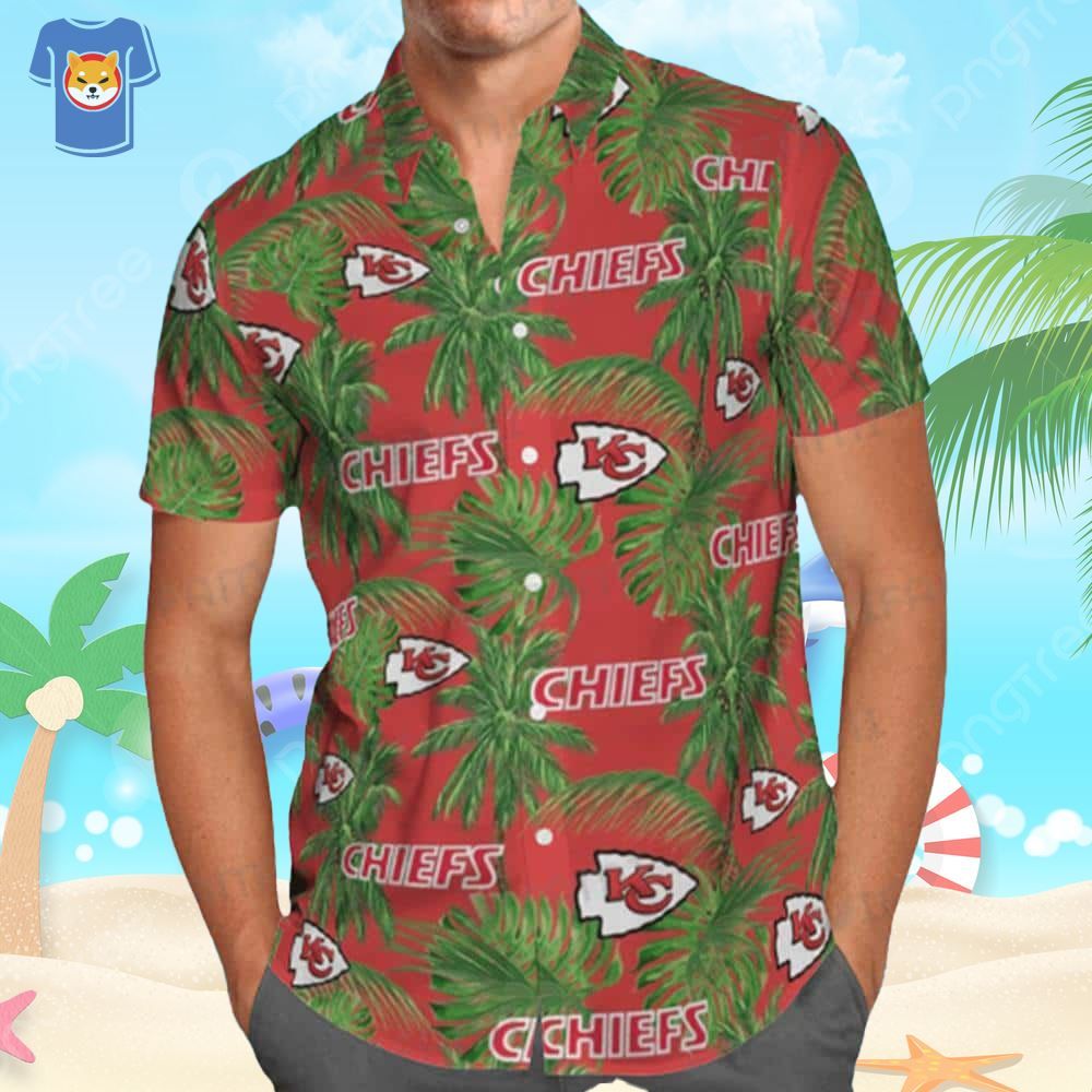 Kansas City Chiefs Hawaiian Shirt Tropical Green Leaves All Over Print