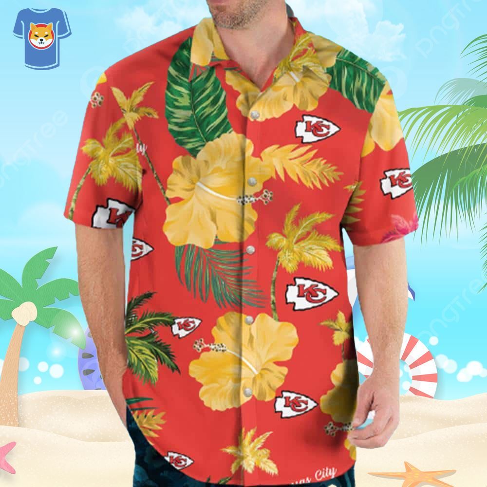 Kansas City Chiefs Hawaiian Shirt Yellow Hibiscus Flower Best Beach Gift