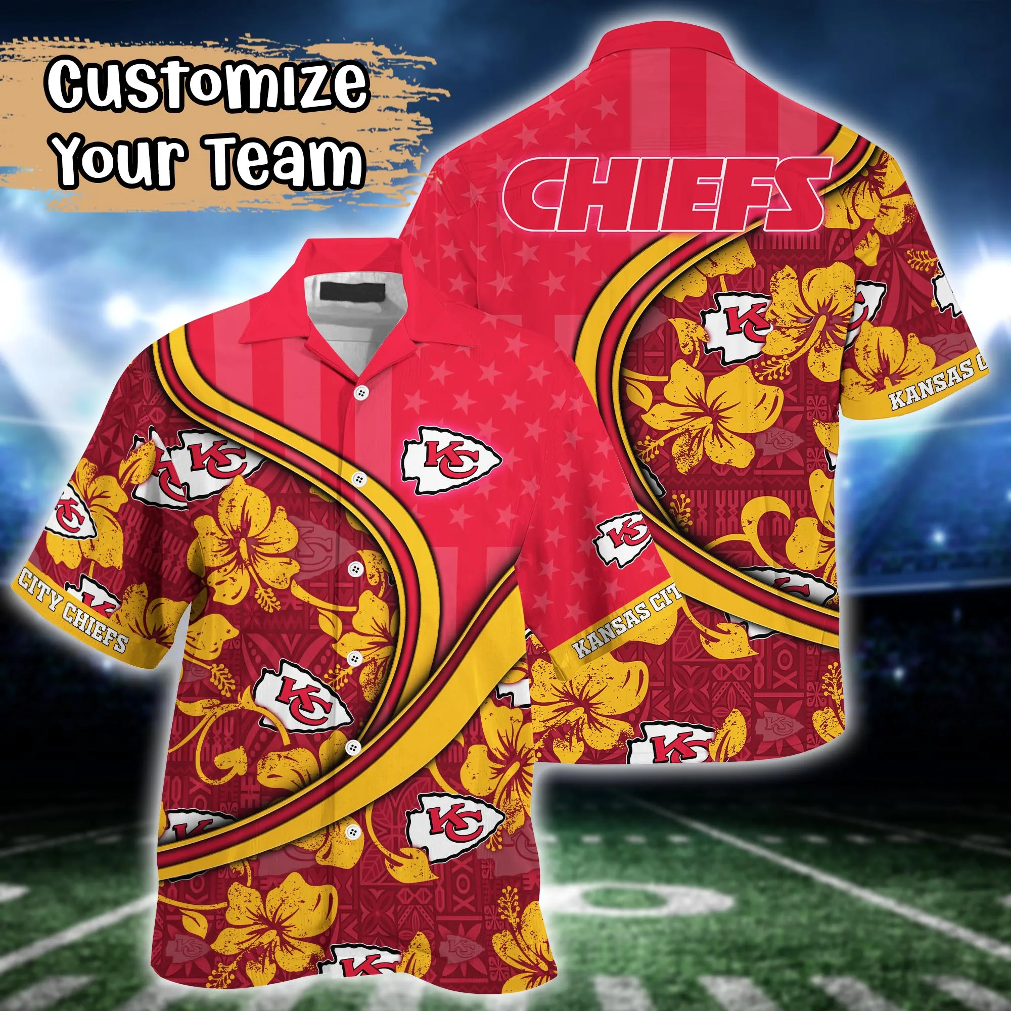 Kansas City Chiefs NFL Us Flag Hawaiian Shirt Custom Summer Aloha Shirt