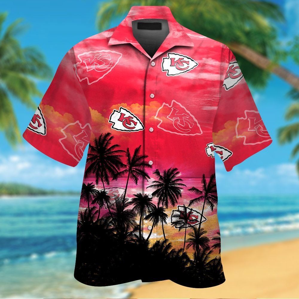 Kansas City Chiefs Short Sleeve Button Up Tropical Hawaiian Shirt VER01