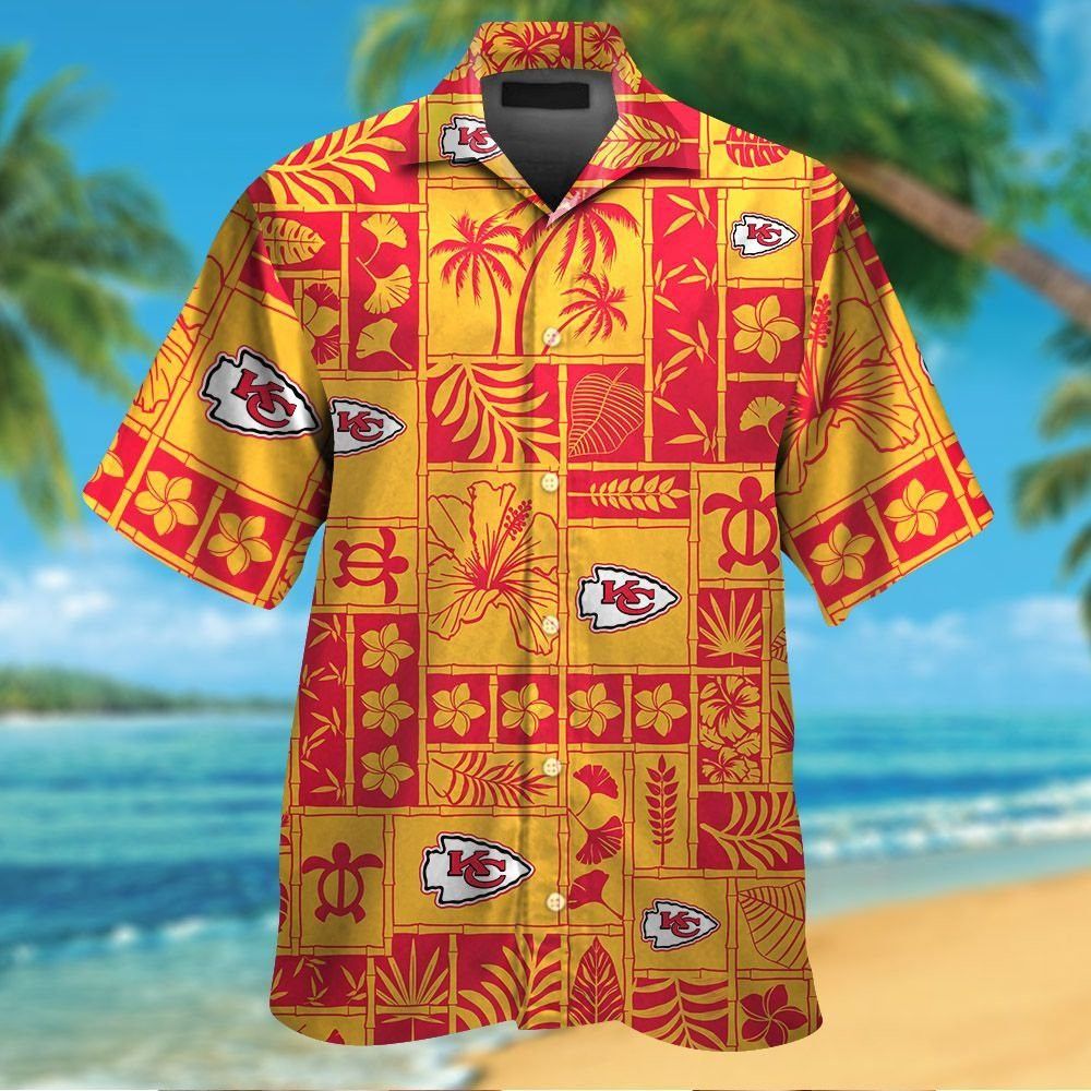 Kansas City Chiefs Short Sleeve Button Up Tropical Hawaiian Shirt VER026