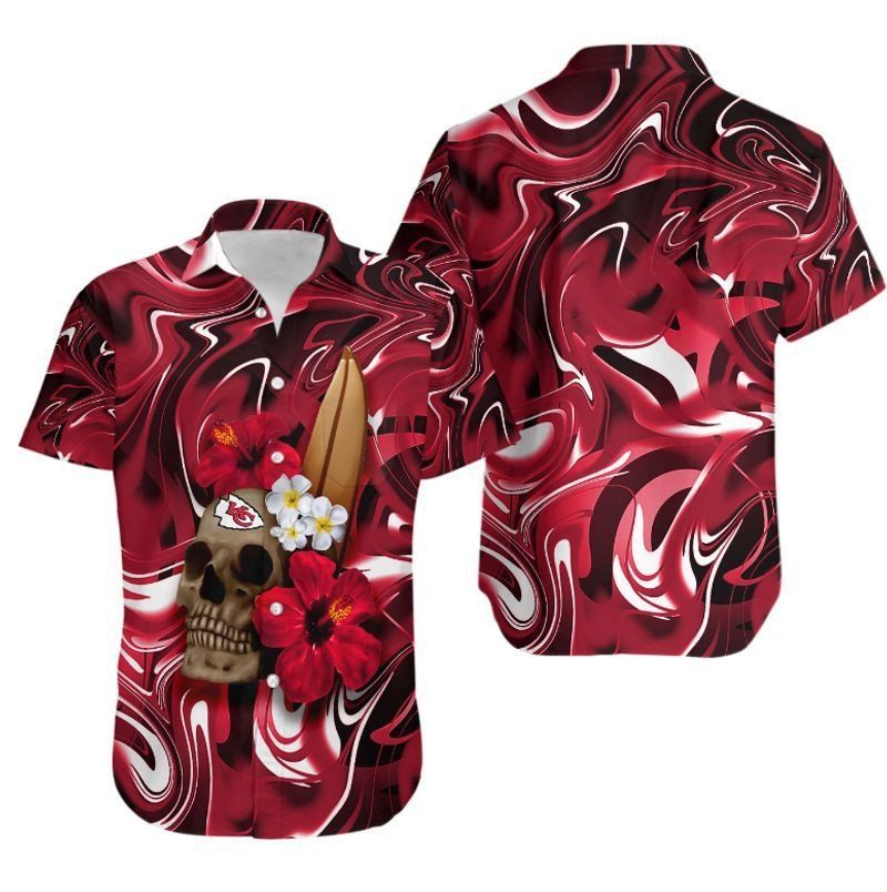 Kansas City Chiefs Skull And Hibiscus Flower NFL Gift For Fan Hawaii Shirt