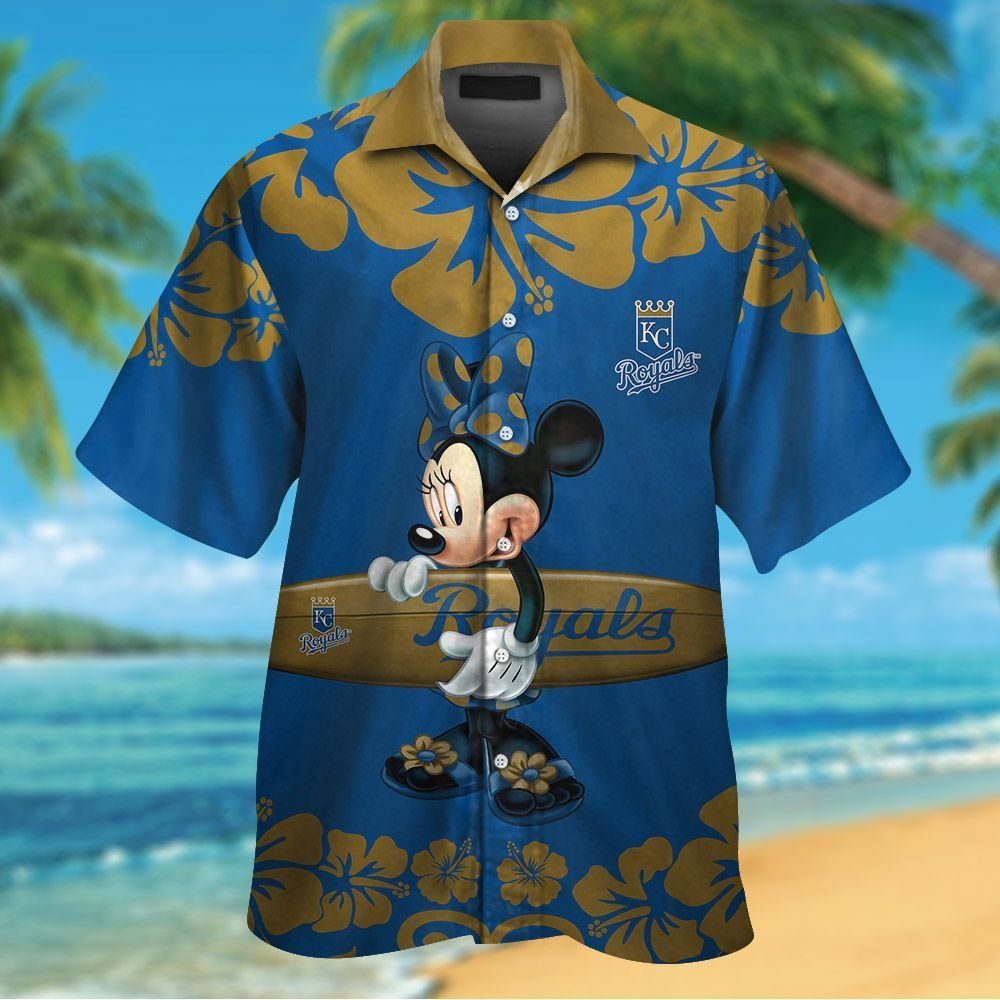 Kansas City Royals Minnie Mouse Short Sleeve Button Up Tropical Hawaiian Shirt