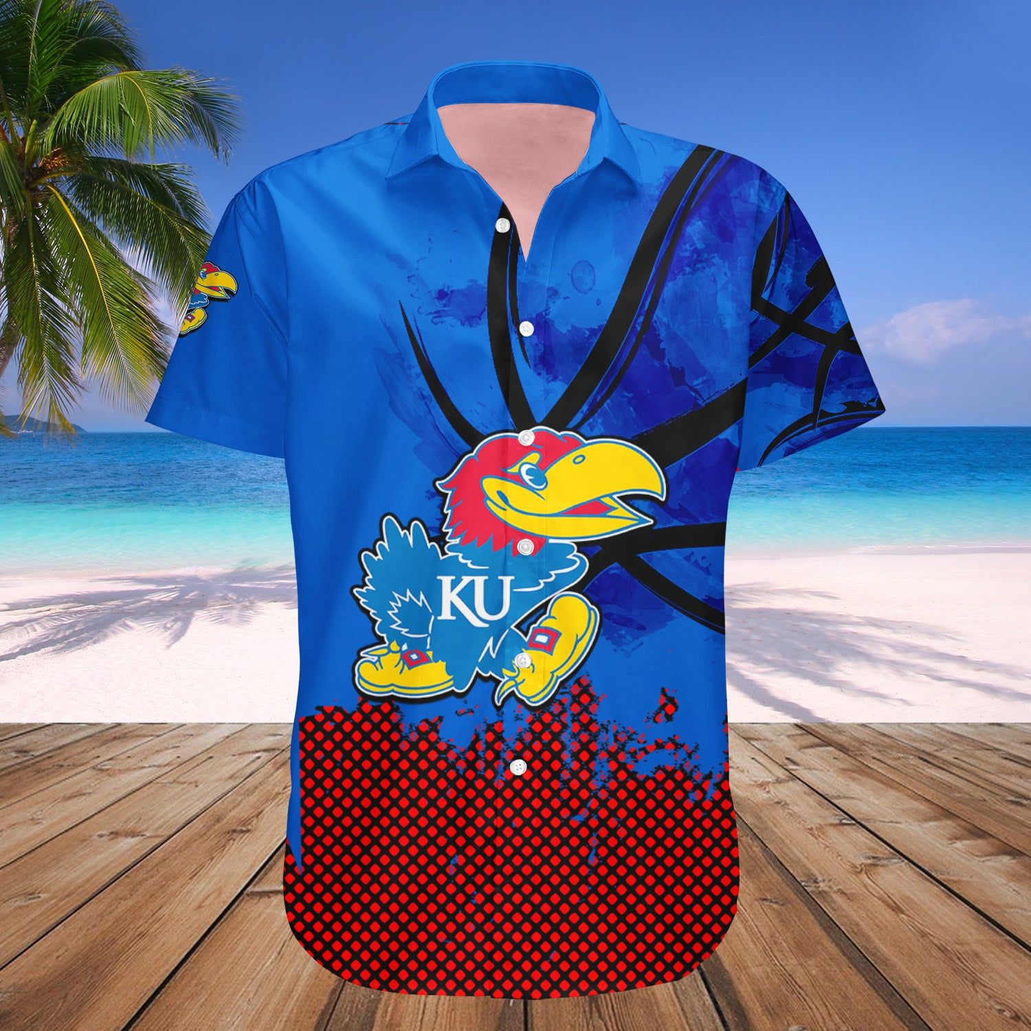 Kansas Jayhawks Hawaii Shirt Basketball Net Grunge Pattern – NCAA