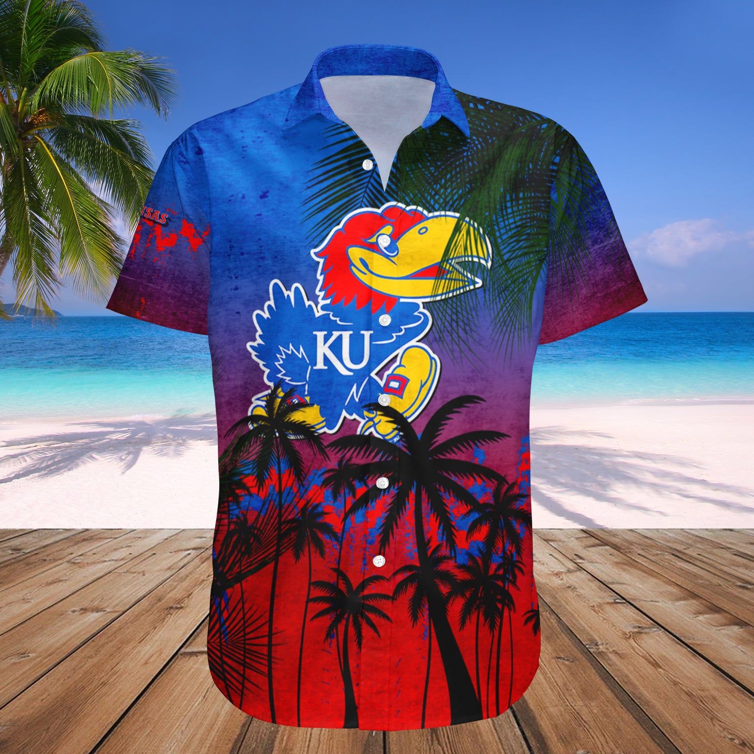 Kansas Jayhawks Hawaii Shirt Coconut Tree Tropical Grunge – NCAA