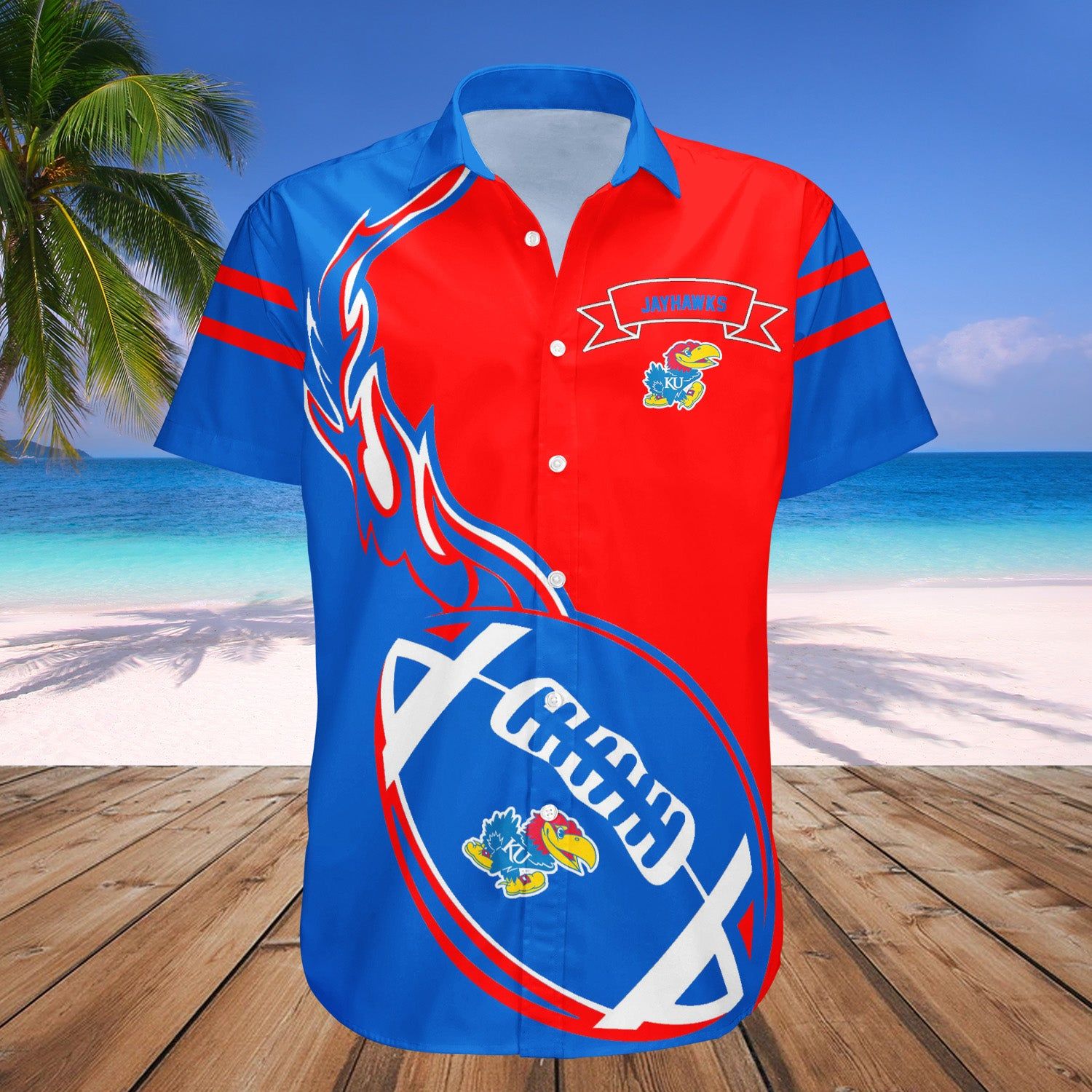 Kansas Jayhawks Hawaii Shirt Flame Ball – NCAA