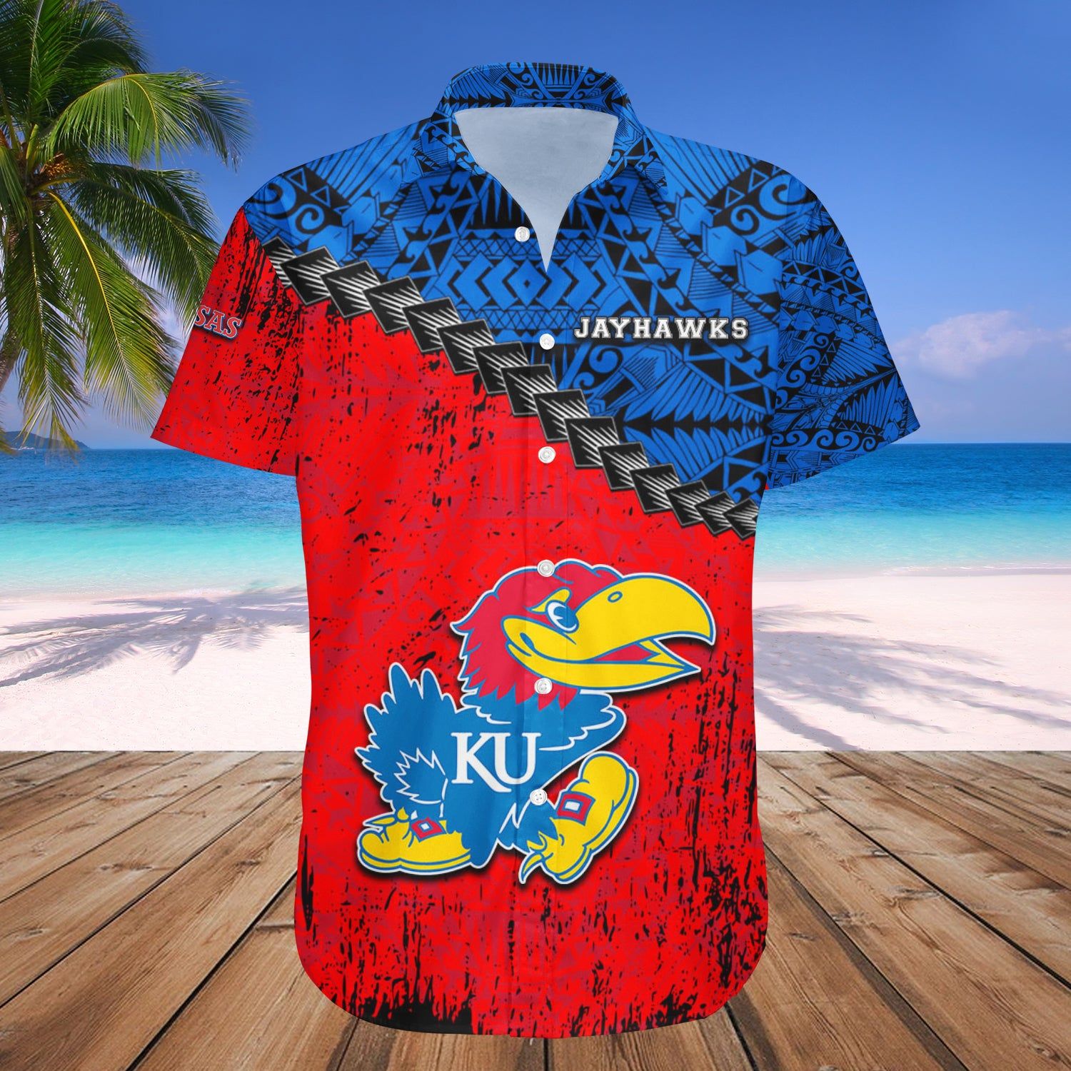 Kansas Jayhawks Hawaii Shirt Grunge Polynesian Tattoo – NCAA