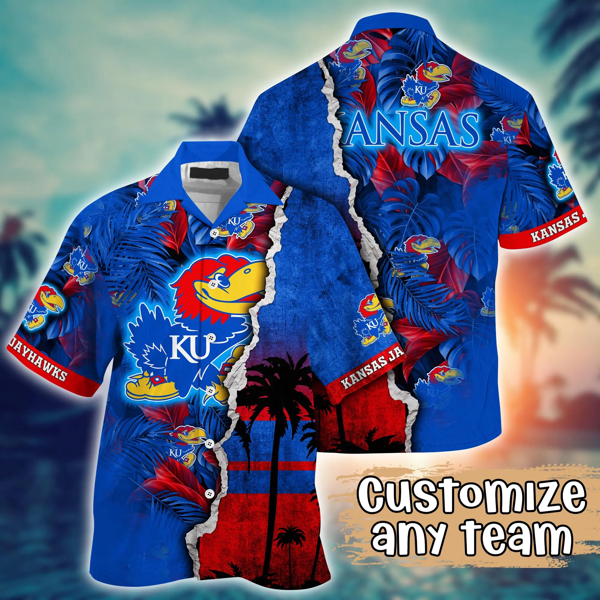 Kansas Jayhawks NCAA Hawaiian Shirt Custom Sunlight Aloha Shirt Kansas Jayhawks NCAA Hawaiian Shirt Custom Sunlight Aloha Shirt