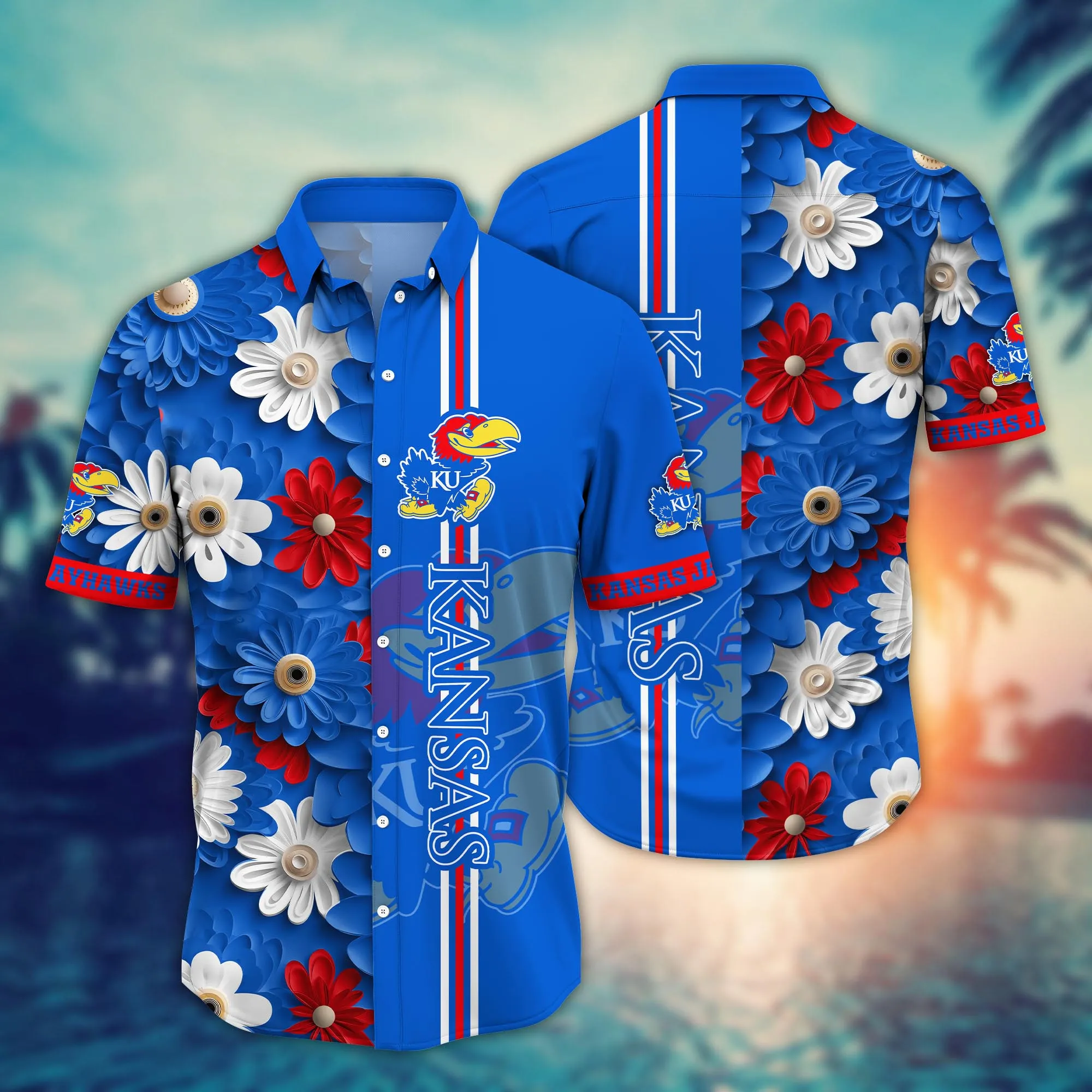 Kansas Jayhawks NCAA Hawaiian Shirt Hot Sands Dribbling Game Shirts Kansas Jayhawks NCAA Hawaiian Shirt Hot Sands Dribbling Game Shirts