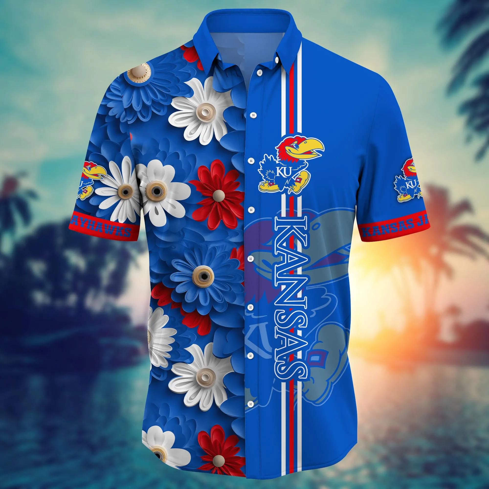 Kansas Jayhawks NCAA Hawaiian Shirt Hot Sands Dribbling Game Shirts