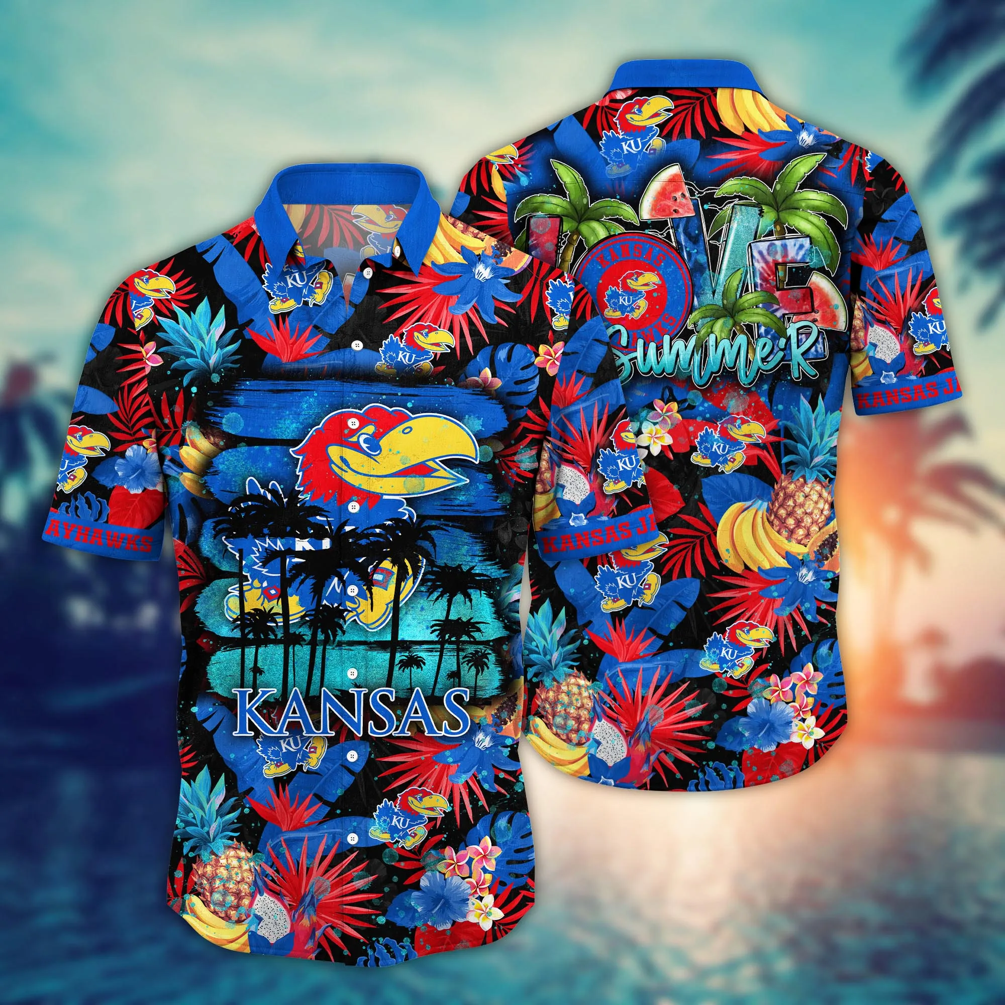 Kansas Jayhawks NCAA Hawaiian Shirt Parasolstime Aloha Shirt Kansas Jayhawks NCAA Hawaiian Shirt Parasolstime Aloha Shirt