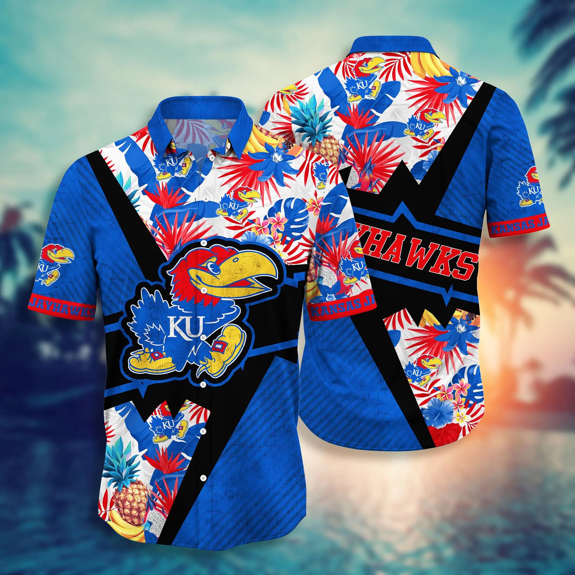 Kansas Jayhawks NCAA Hawaiian Shirt Sun-Soaked Aloha Shirt Kansas Jayhawks NCAA Hawaiian Shirt Sun-Soaked Aloha Shirt