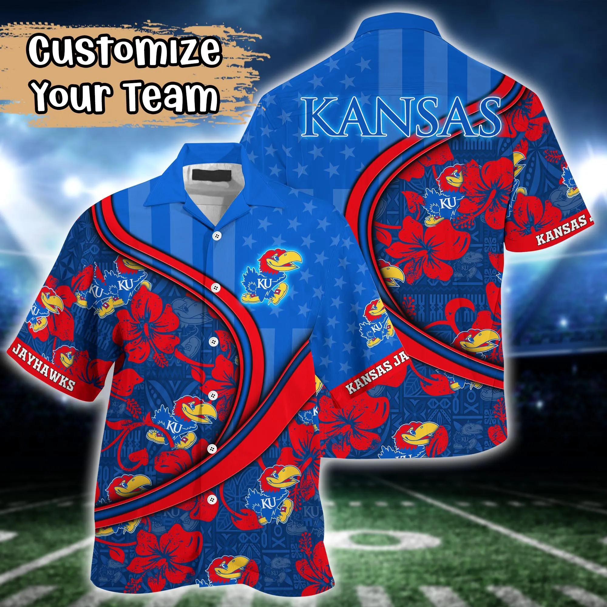 Kansas Jayhawks NCAA Us Flag Hawaiian Shirt Custom Summer Aloha Shirt Kansas Jayhawks NCAA Us Flag Hawaiian Shirt Custom Summer Aloha Shirt
