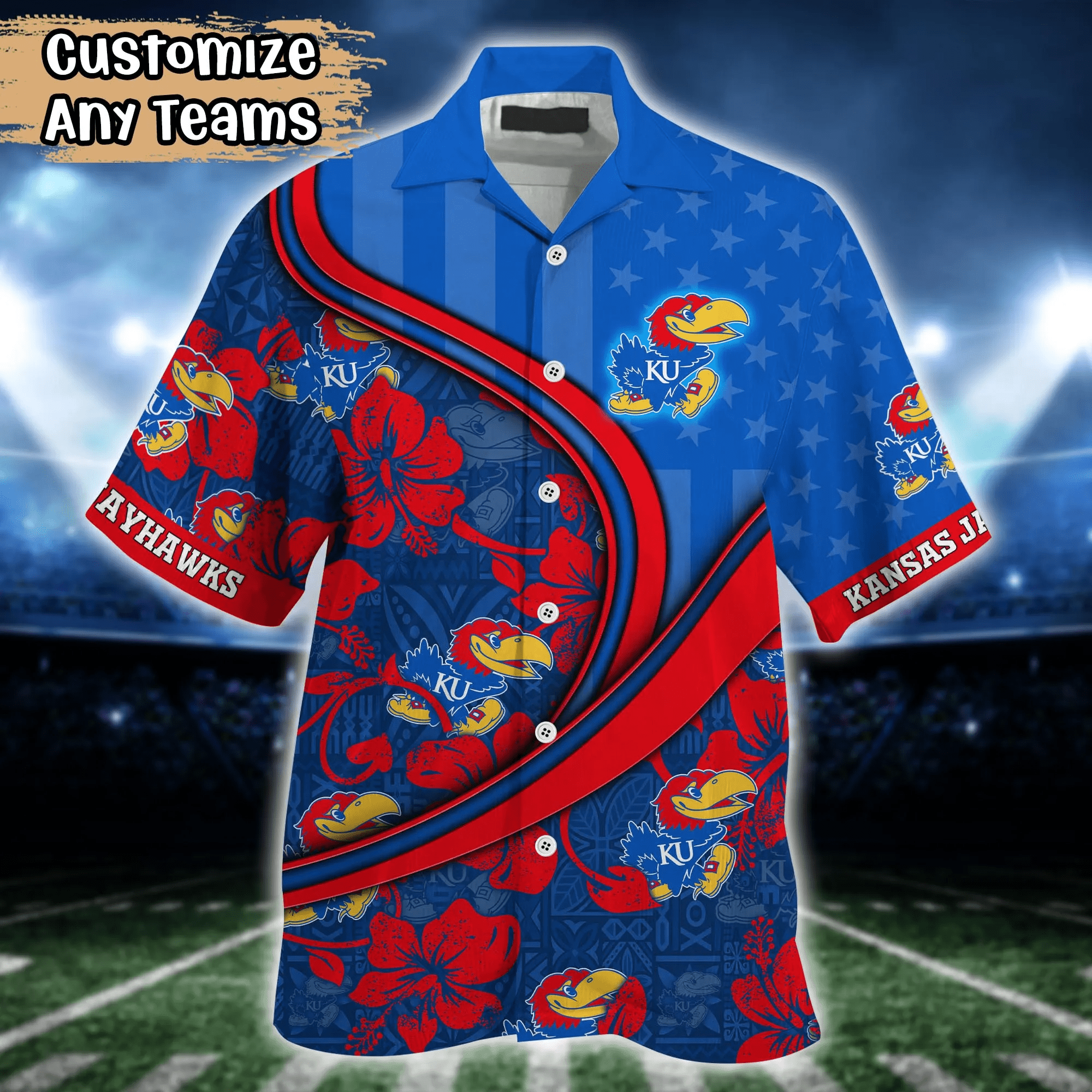 Kansas Jayhawks NCAA Us Flag Hawaiian Shirt Custom Summer Aloha Shirt