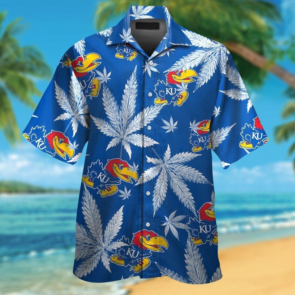 Kansas Jayhawks Short Sleeve Button Up Tropical Hawaiian Shirt VER018
