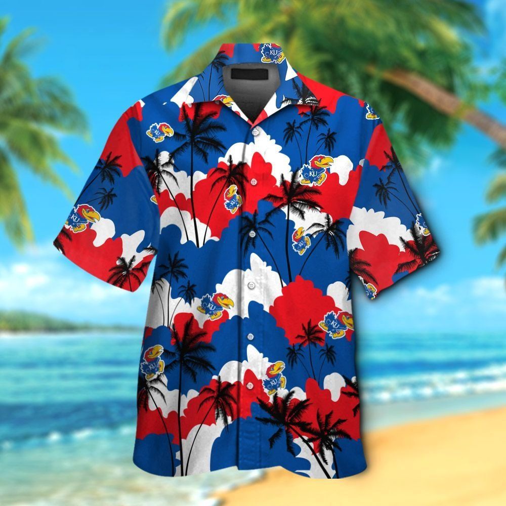 Kansas Jayhawks Short Sleeve Button Up Tropical Hawaiian Shirt VER025