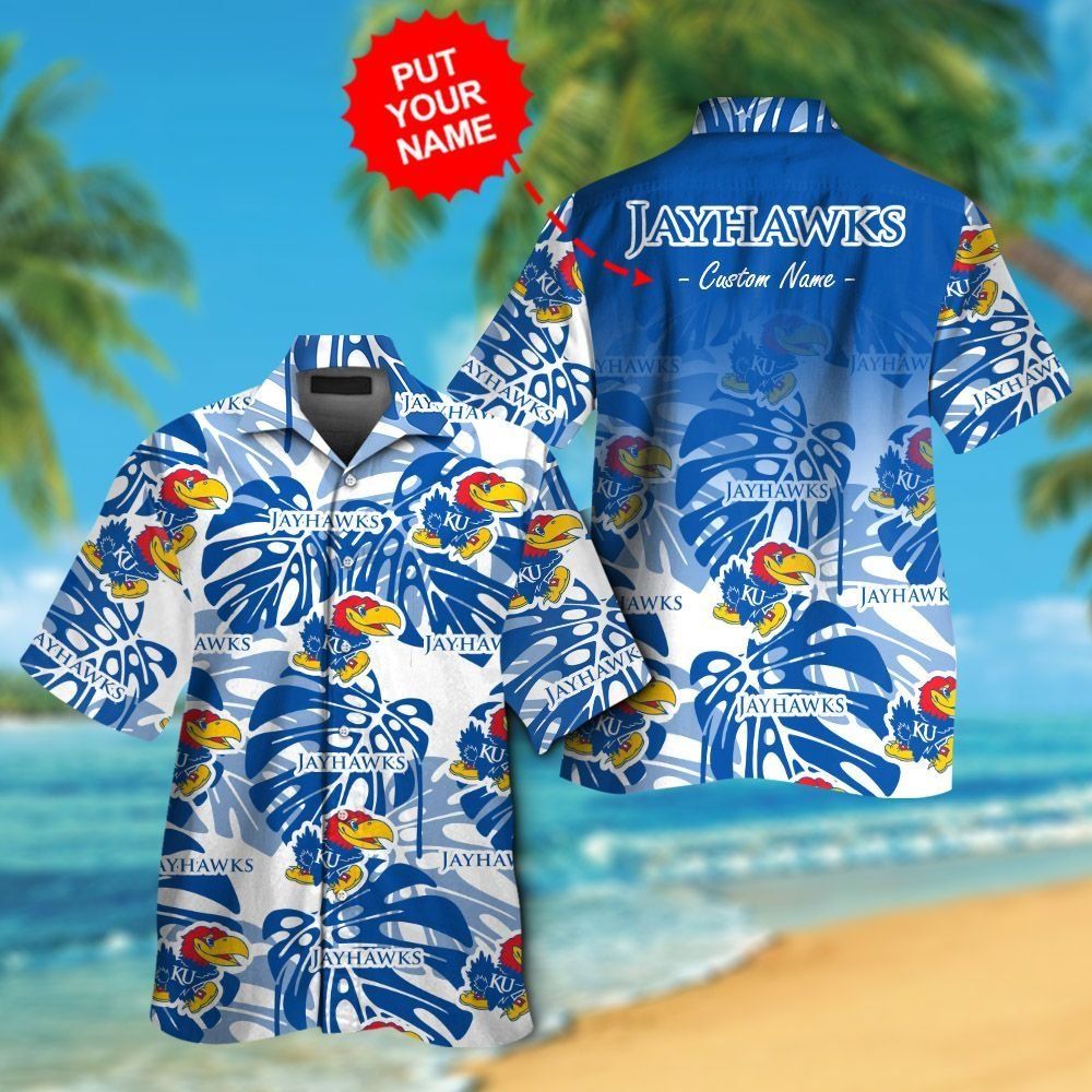 Kansas Jayhawks Short Sleeve Button Up Tropical Hawaiian Shirt VER030