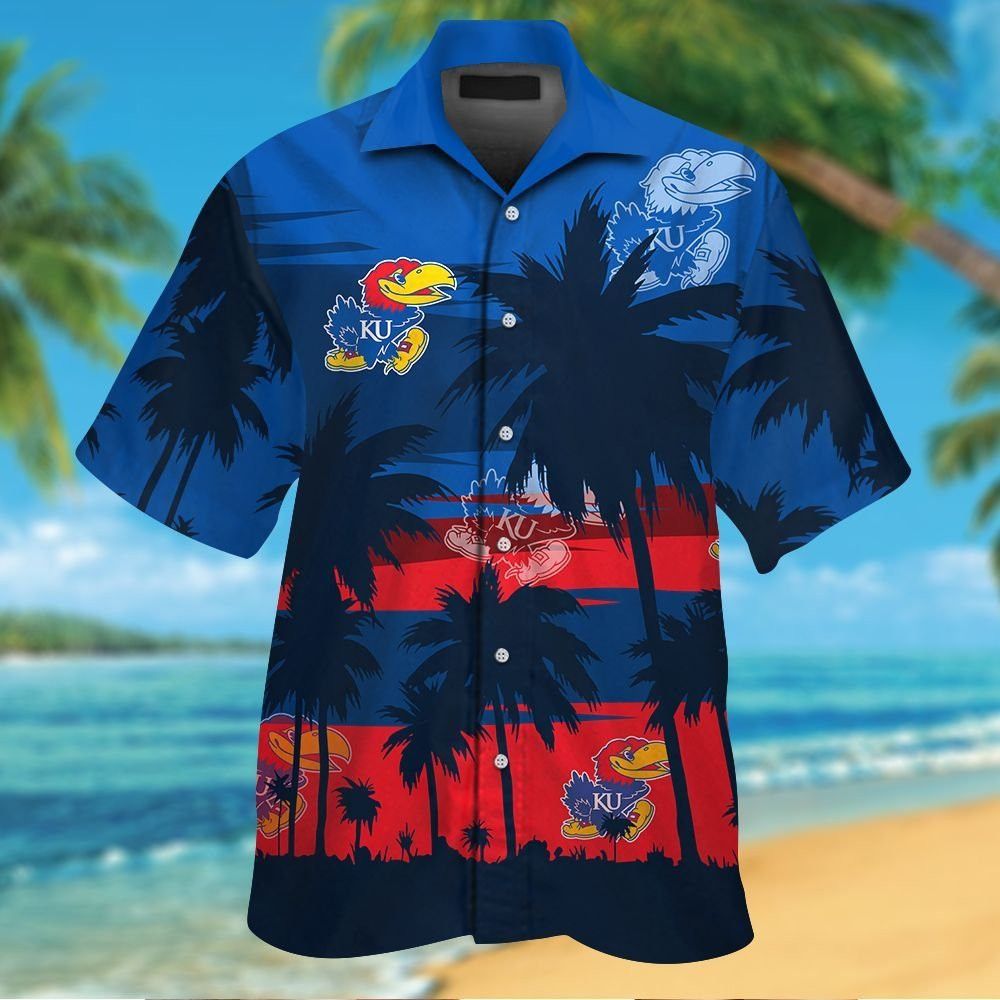 Kansas Jayhawks Short Sleeve Button Up Tropical Hawaiian Shirt VER07