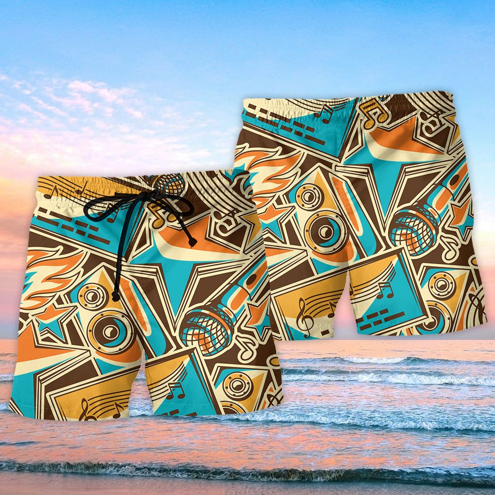 Karaoke Vintage Color Music Lover Trendy Aloha Hawaiian Beach Shorts
