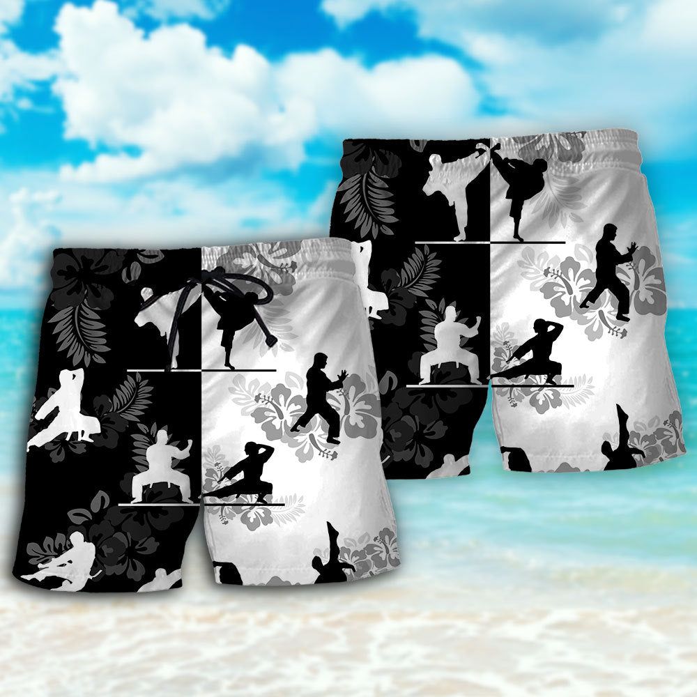 Karate Make Me Strong Tropical Floral Trendy Aloha Hawaiian Beach Shorts