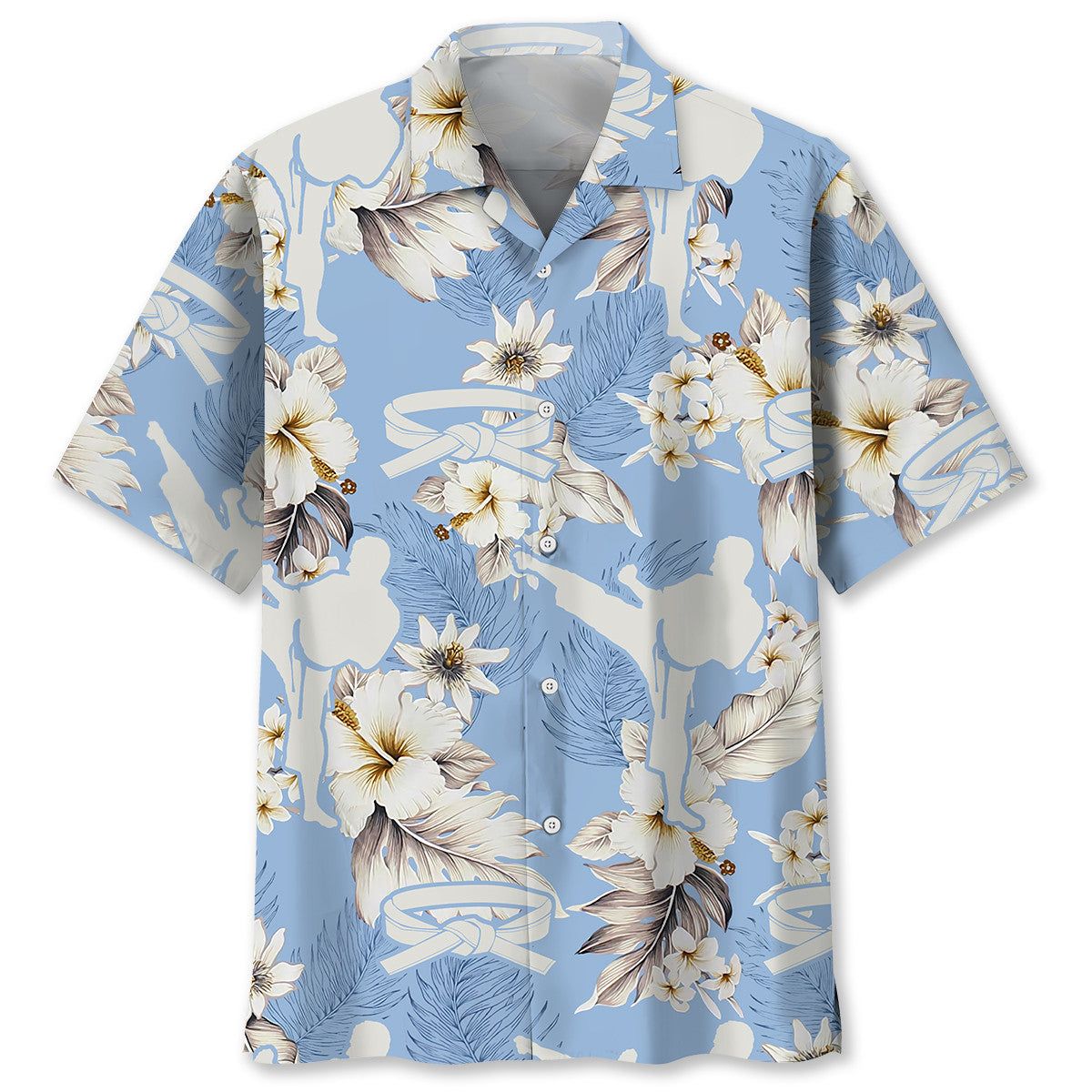 Karate White Flower Trendy Hawaiian Shirt