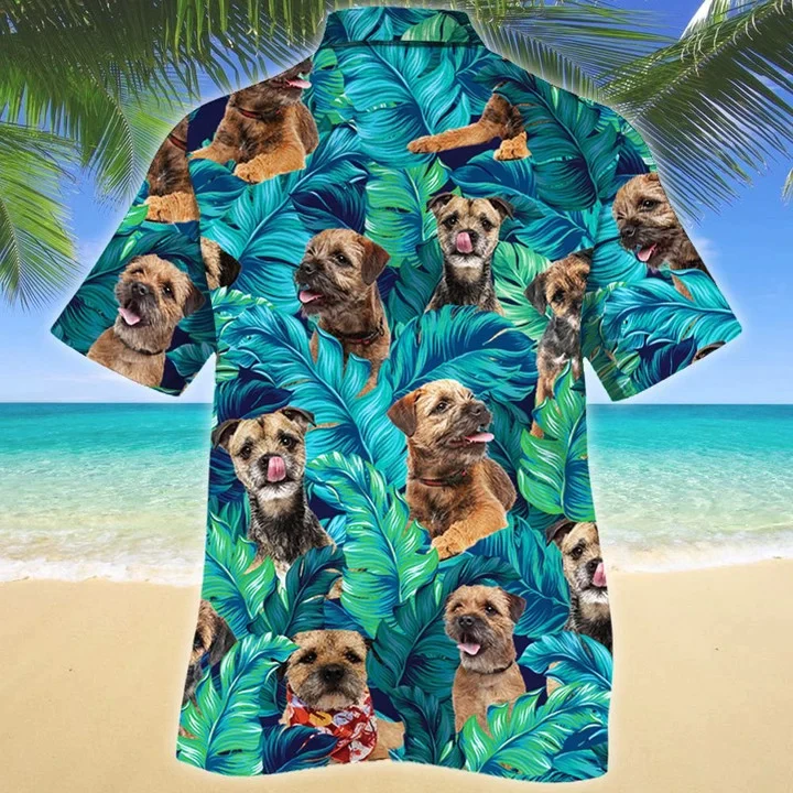 Kawaii Border Terrier Dog Lovers Gift Summer Beach Palm Tree Pattern Trendy Hawaiian Shirt