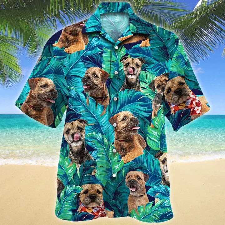 Kawaii Border Terrier Dog Lovers Gift Summer Beach Palm Tree Pattern Trendy Hawaiian Shirt Kawaii Border Terrier Dog Lovers Gift Summer Beach Palm Tree Pattern Trendy Hawaiian Shirt