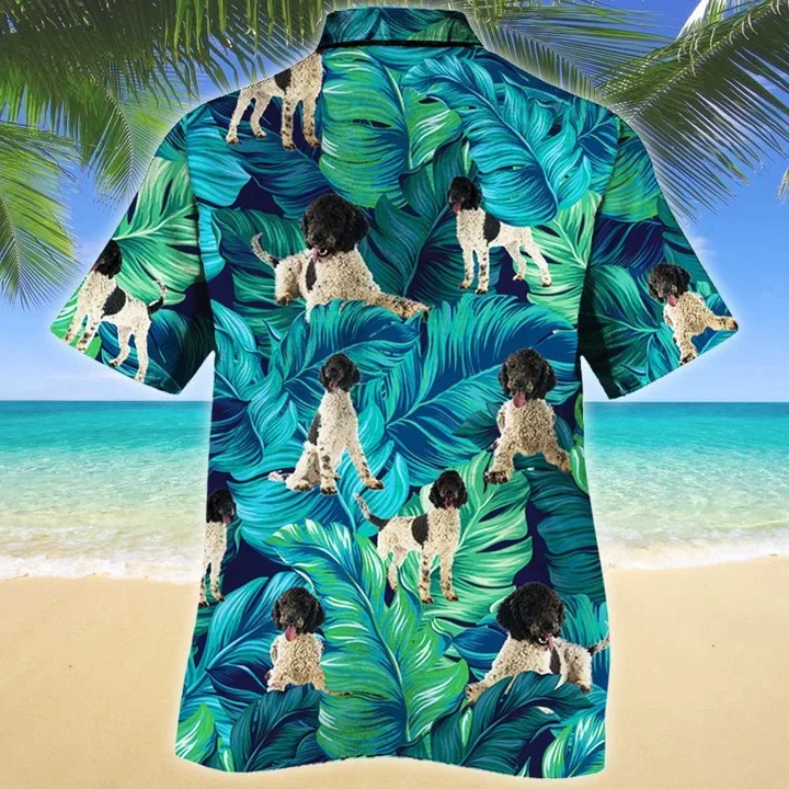 Kawaii Portuguese Water Dog Lovers Gift Summer Beach Palm Tree Pattern Trendy Hawaiian Shirt