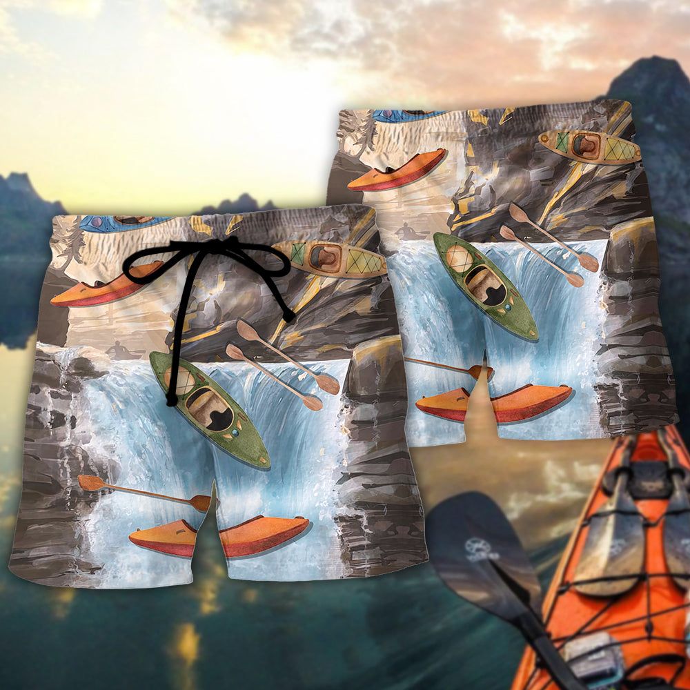 Kayaking Flamingo Husband And Wife Kayaking Partners For Life Trendy Aloha Hawaiian Beach Shorts