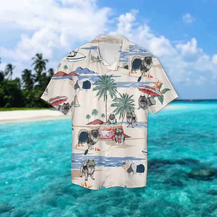 Keeshond Summer Beach Trendy Hawaiian Shirt, Trendy Hawaiian Shirts For Men Women Short Sleeve Aloha Beach Shirt