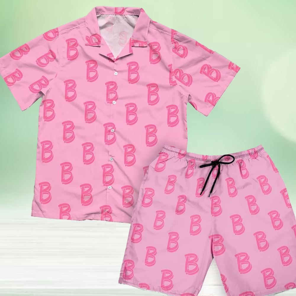 Ken Pink B Letter Pattern Barbie Hawaiian Shirt