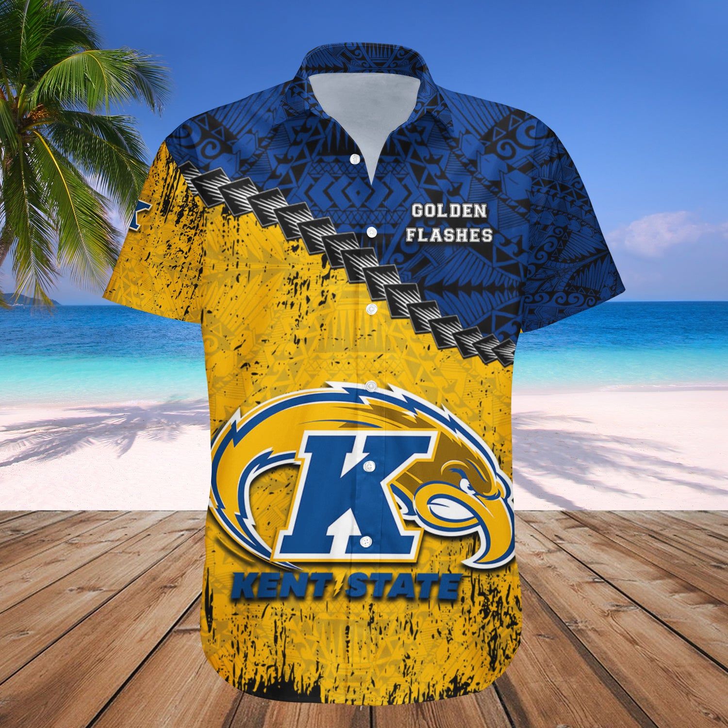 Kent State Golden Flashes Hawaii Shirt Grunge Polynesian Tattoo – NCAA