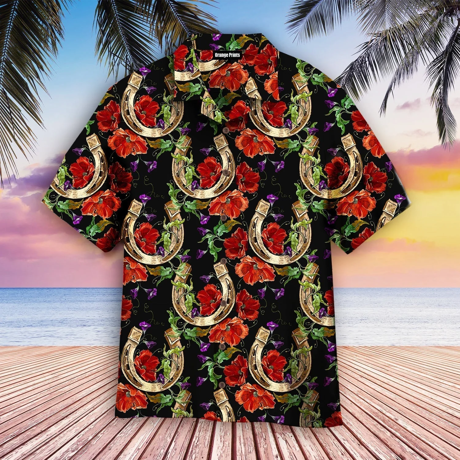 Kentucky Derby Gold Horseshoe Red Poppies Flowers Trendy Hawaiian Shirt, Horse Trendy Hawaiian Shirt For Summer Gifts Kentucky Derby Gold Horseshoe Red Poppies Flowers Trendy Hawaiian Shirt, Horse Trendy Hawaiian Shirt For Summer Gifts