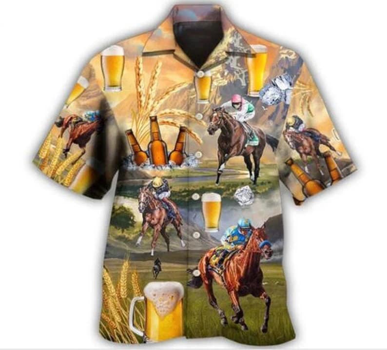 Kentucky Derby Horse Racing Beer And Horse Racing On The Steppe Hawaiian Shirt