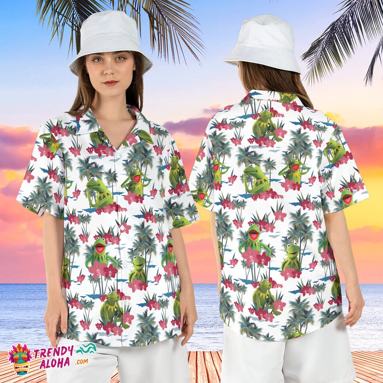 Kermit Frog Muppets Show Men’s Tropical Summer Aloha Shirt