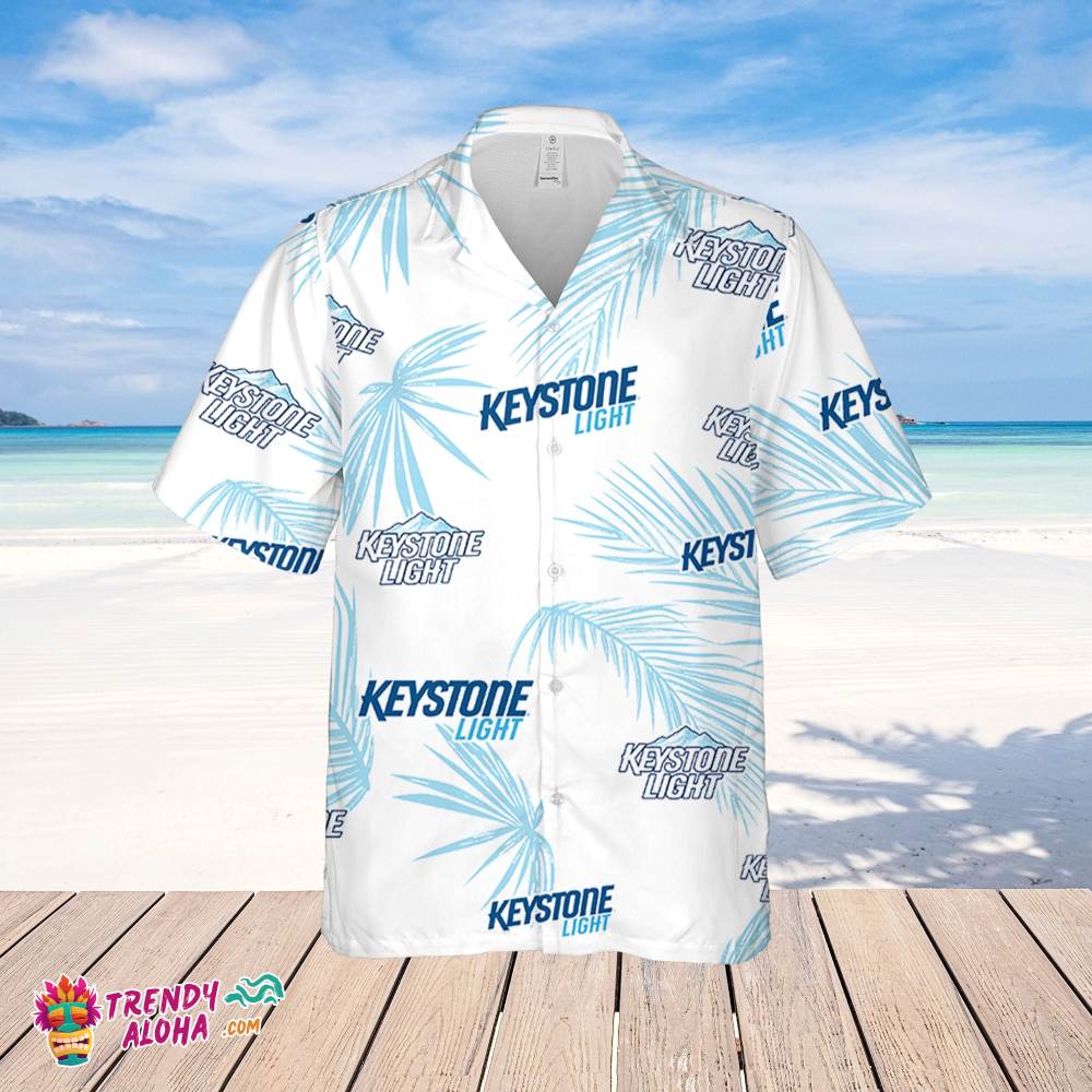 Keystone Light Hawaiian Palm Leaves Pattern Shirt, Beer Summer Party Hawaiian Shirt, Keystone Light Beer Shirt