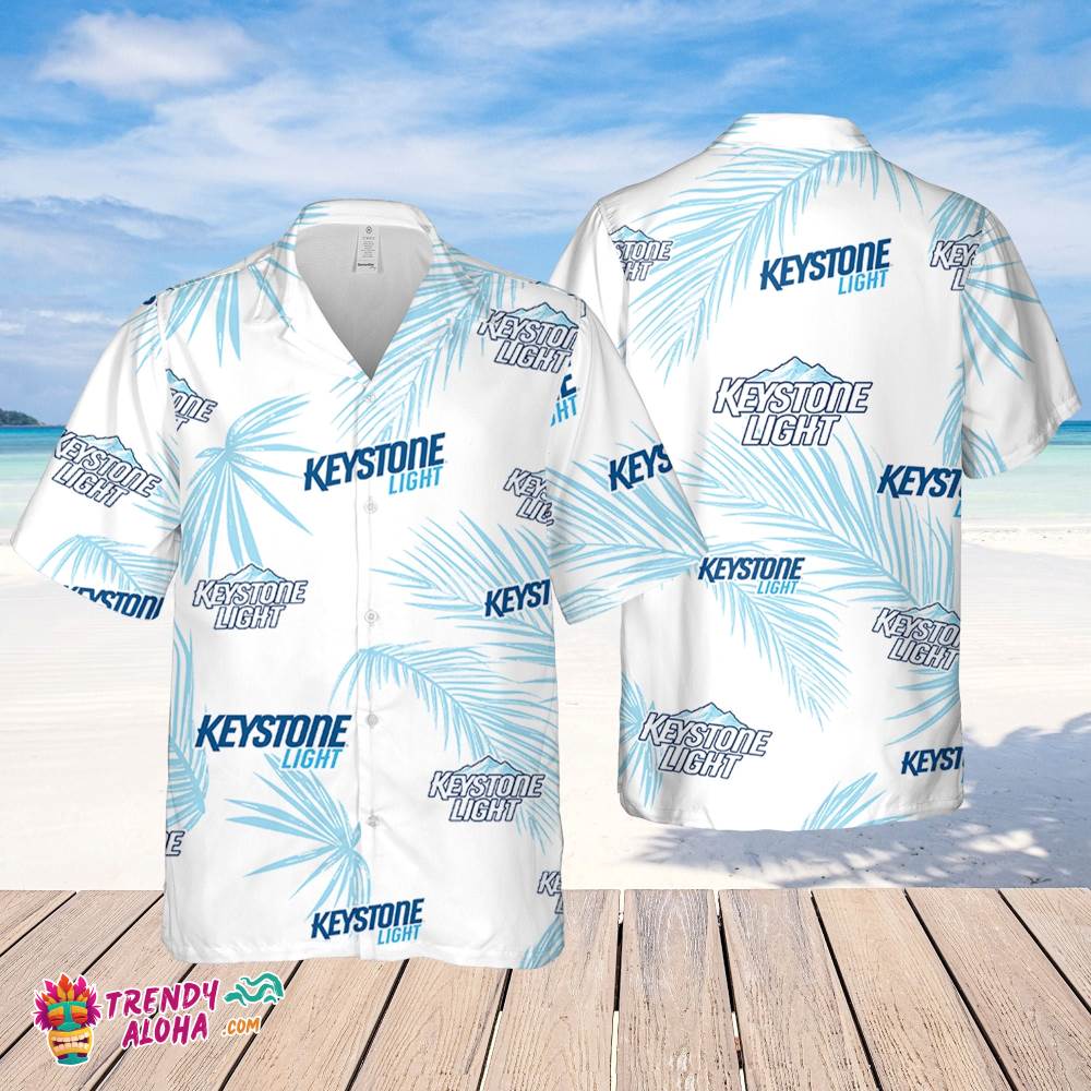 Keystone Light Hawaiian Palm Leaves Pattern Shirt, Beer Summer Party Hawaiian Shirt, Keystone Light Beer Shirt