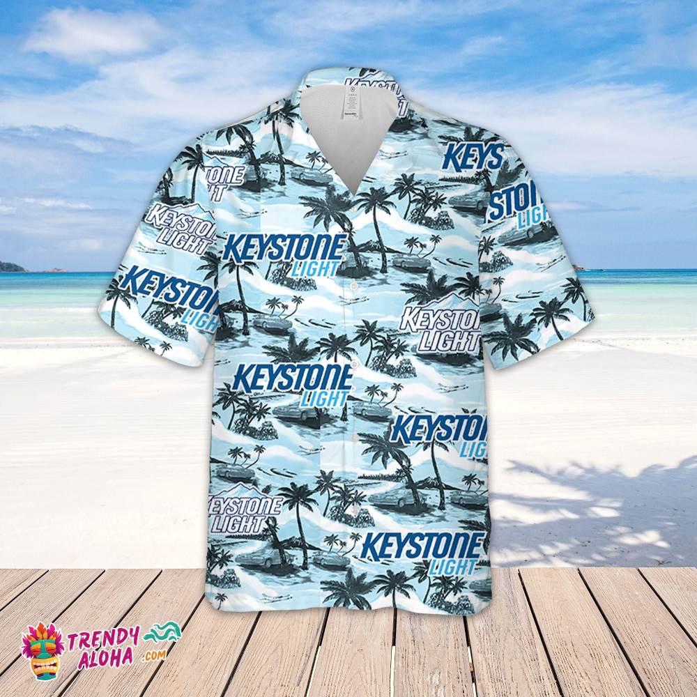 Keystone Light Hawaiian Sea Island Pattern Hawaiian Shirt, Summer Beer Hawaiian Shirt