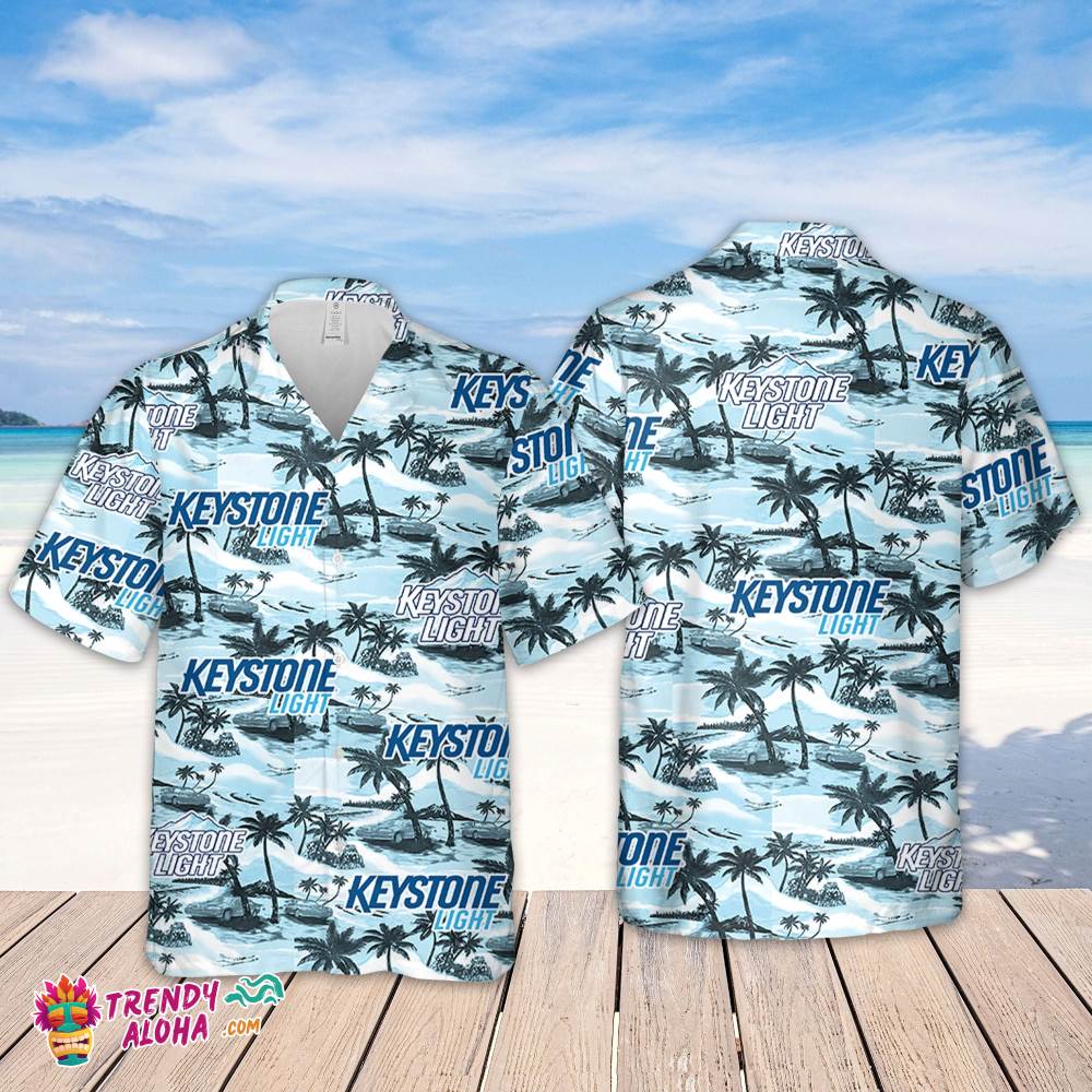 Keystone Light Hawaiian Sea Island Pattern Hawaiian Shirt, Summer Beer Hawaiian Shirt