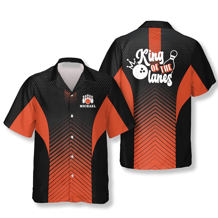 King Of The Lanes Orange Custom Bowling Trendy Hawaiian Shirt, Summer Gift For Bowling Team King Of The Lanes Orange Custom Bowling Trendy Hawaiian Shirt, Summer Gift For Bowling Team