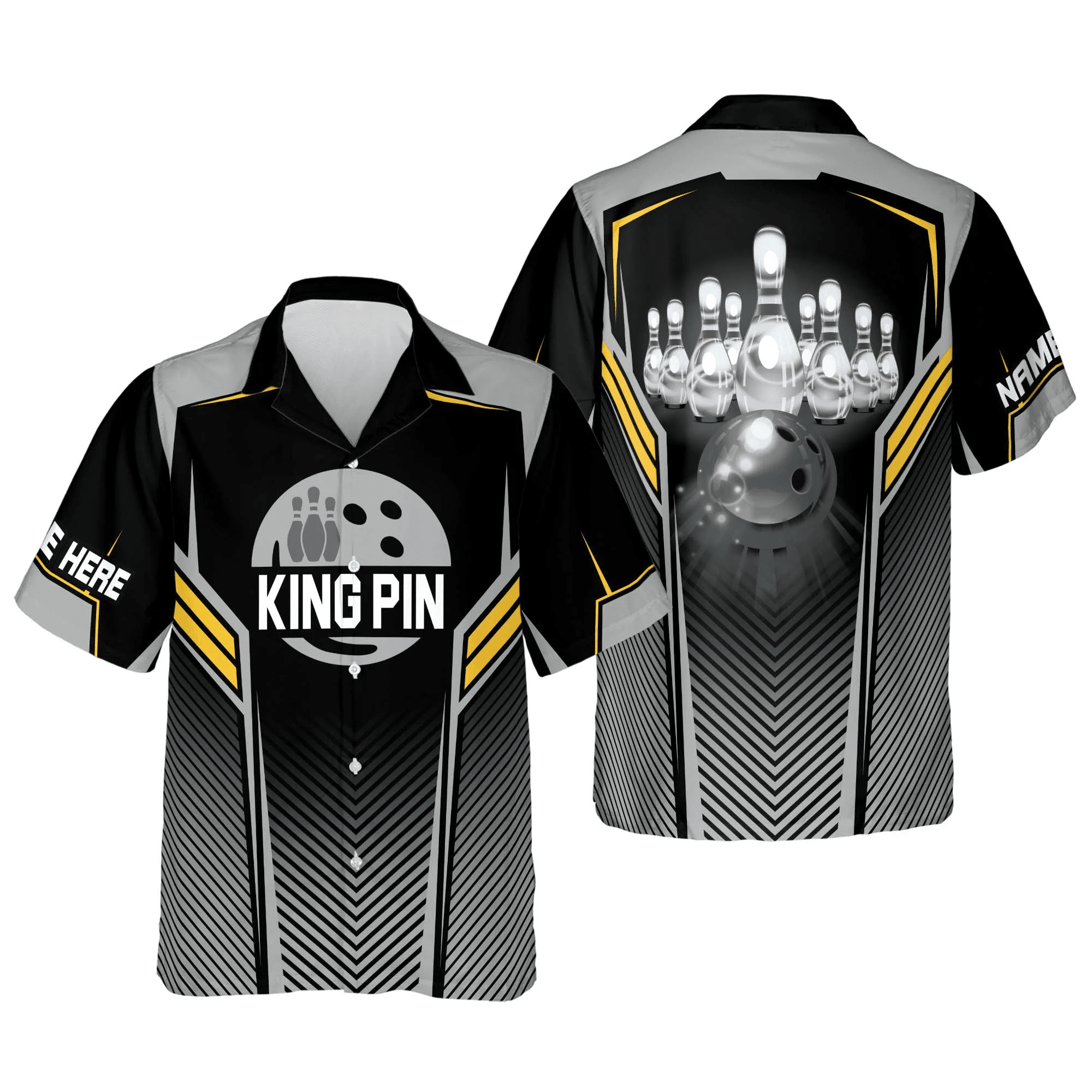 King Pins Button-Down Trendy Hawaiian Shirt, Bowling Trendy Hawaiian Shirt For Men, Bowling Team Shirt