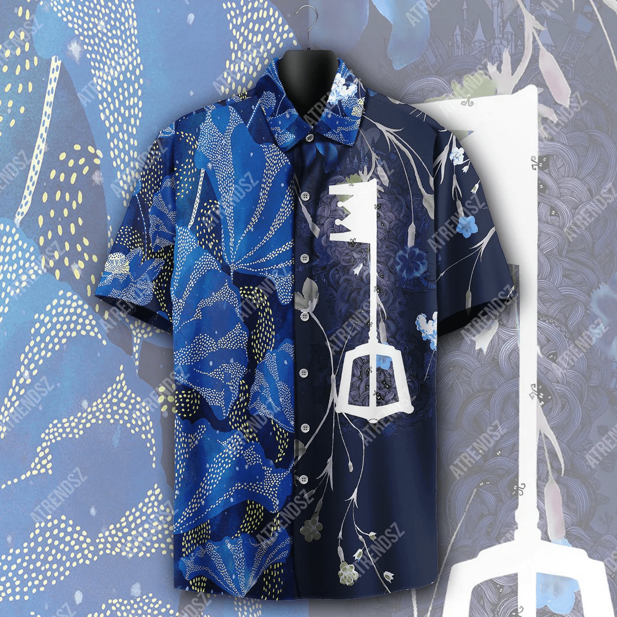 Kingdom Hearts Hawaiian Shirt Keyblade Floral Topical Blue Hawaii Aloha Shirt