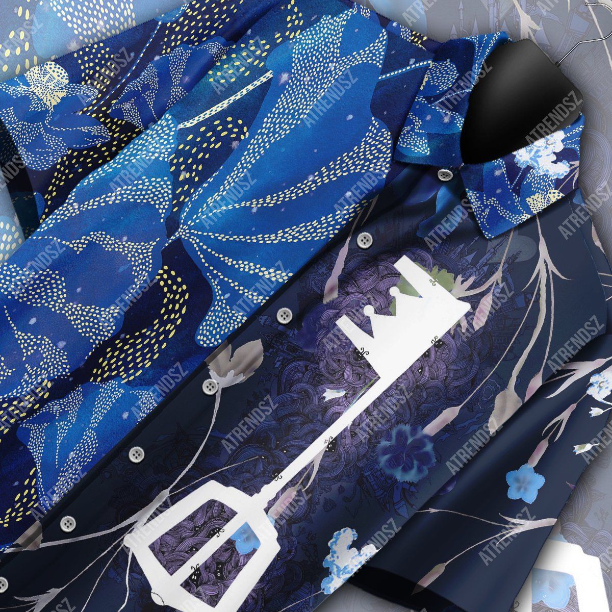 Kingdom Hearts Hawaiian Shirt Keyblade Floral Topical Blue Hawaii Aloha Shirt