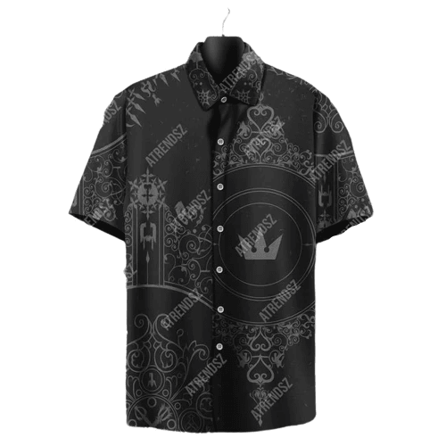 Kingdom Hearts Hawaiian Shirt Kingdom Hearts Crown Symbol Black Grey Hawaii Aloha Shirt