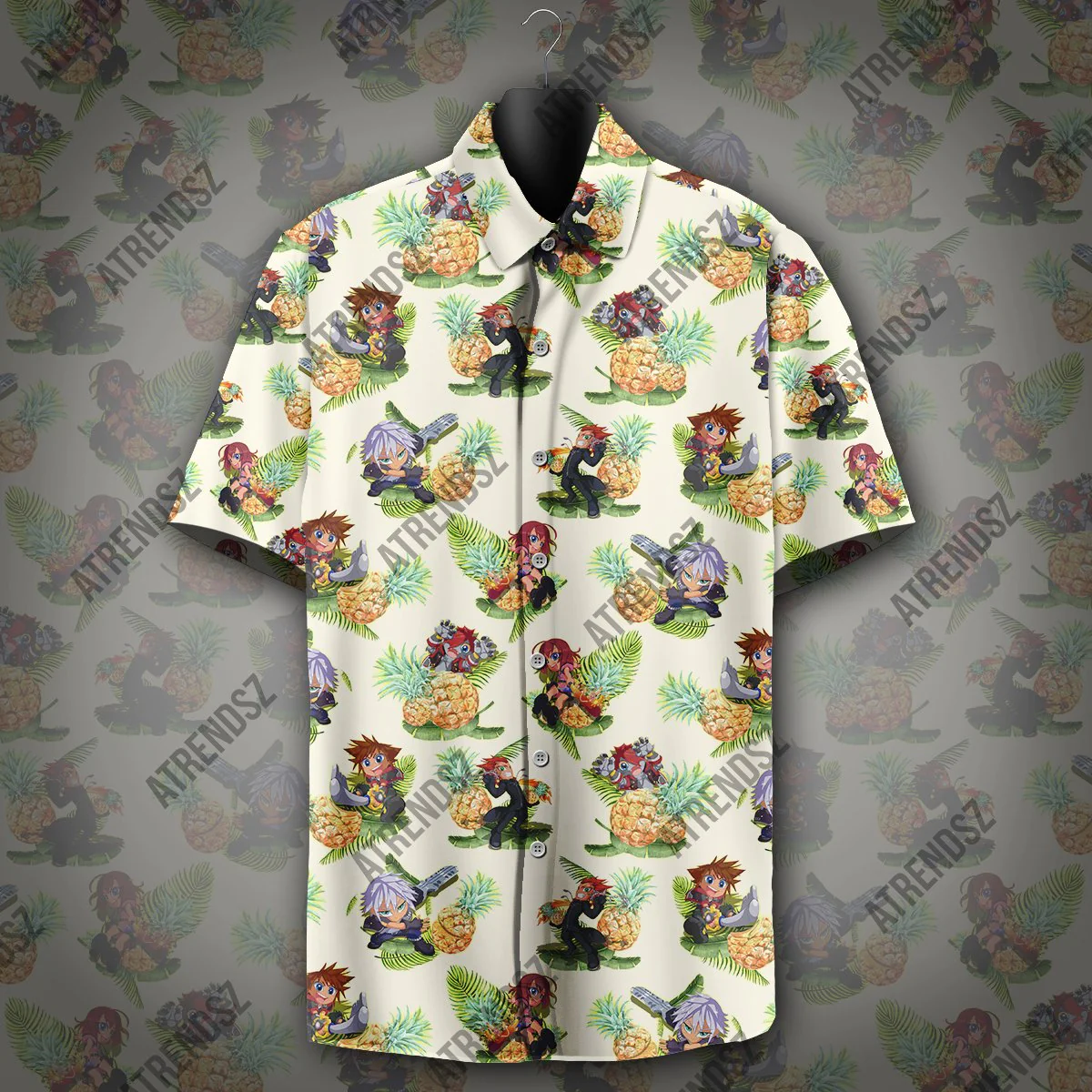 Kingdom Hearts Hawaiian Shirt Sora Riku Kairi Pineapple Pattern Hawaii Aloha Shirt